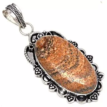 Pendant Picture Jasper Gemstone Handmade Mother Day Silver Jewelry 2.5