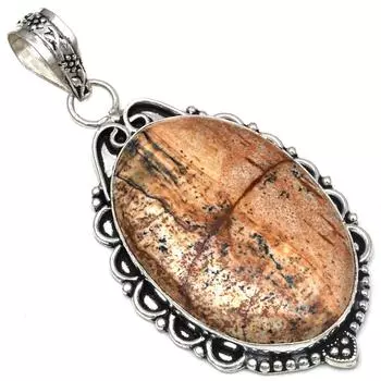 Pendant Picture Jasper Gemstone Handmade Mother Day Silver Jewelry 2.5
