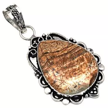 Pendant Picture Jasper Gemstone Handmade Mother s Day Silver Jewelry 2.25