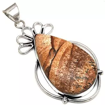 Pendant Picture Jasper Gemstone Mother Day Gift Silver Jewelry 2.5