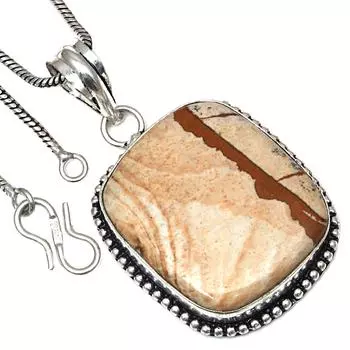 Pendant Picture Jasper Gemstone Valentine Day Gift Silver Jewelry 1.75