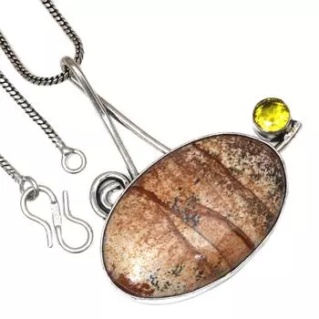 Pendant Picture Jasper Lemon Topaz Gemstone Valentine Day Silver Jewelry 2