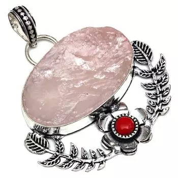 Pendant Pink Rosequartz Drusy Gemstone Gift For Her Silver Jewelry 2