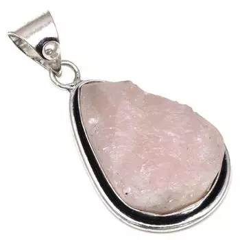 Pendant Pink Rosequartz Drusy Gemstone Handmade Silver Jewelry 1.75