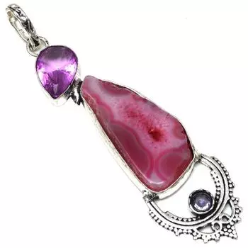 Pendant Pink Slice Drusy Gemstone Handmade Silver Jewelry 3.25