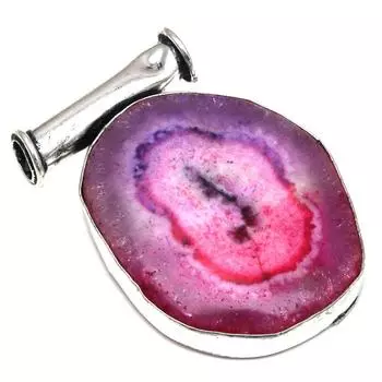 Pendant Pink Solar Drusy Gemstone Handmade Silver Jewelry 1.5