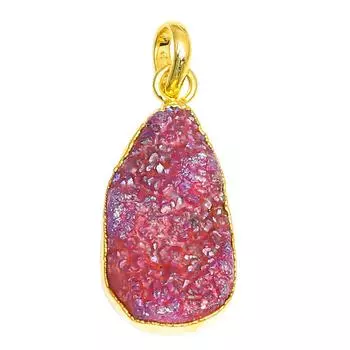 Pendant Pink Sunshine Drusy 14CT Gold Plated Silver Jewelry 1.5