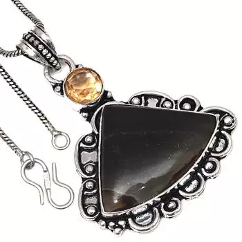 Pendant Polygram Jasper Citrine Quartz Gemstone Silver Jewelry 2