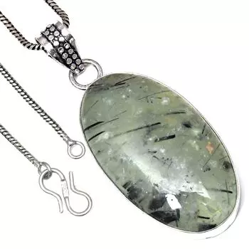 Pendant Prehnite Gemstone Handicraft Valentine Day Gift Silver Jewelry 1.75