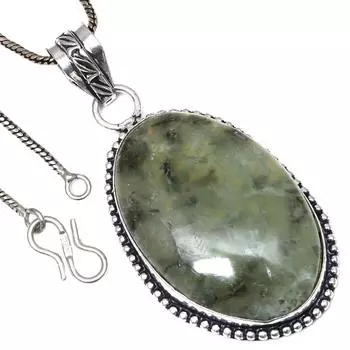 Pendant Prehnite Gemstone Valentine Day Ethnic Silver Jewelry 2.25