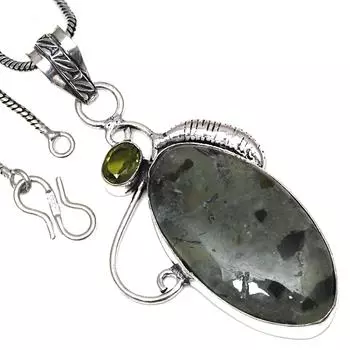Pendant Prehnite Marlene Peridot Gemstone Handmade Silver Jewelry 2.5