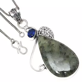Pendant Prehnite Marlene Swiss Blue Gemstone Silver Jewelry 2.5