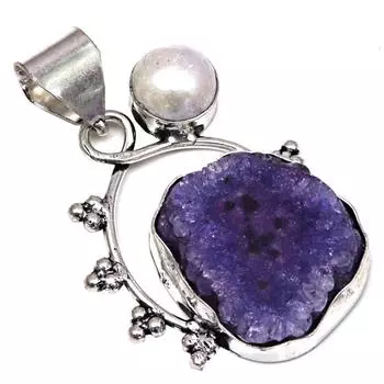 Pendant Purple Solar Drusy Gemstone Handmade Silver Jewelry 2