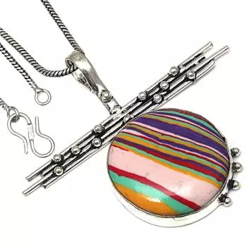 Pendant Rainbow Calsilica Gemstone Handmade Gift For Her Silver Jewelry 2