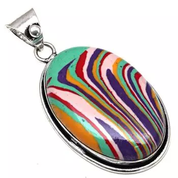 Pendant Rainbow Calsilica Gemstone Handmade Silver Jewelry 2