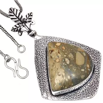 Pendant Rainforest Jasper Gemstone Handmade Antique Silver Jewelry 2.25