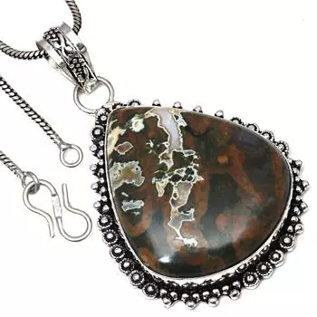 Pendant Rainforest Jasper Gemstone Handmade Antique Silver Jewelry 2.25