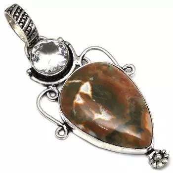Pendant Rainforest Jasper Topaz Gemstone Handmade Silver Jewelry 2.25