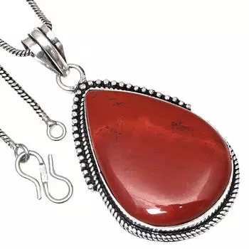 Pendant Red Jasper Gemstone Valentine Day Gift Silver Jewelry 2.25