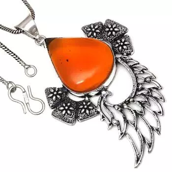 Pendant Red Onyx Facited Gemstone Handmade Antique Silver Jewelry 2.75