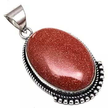 Pendant Red Sunsitara Gemstone Handmade Silver Jewelry 1.75