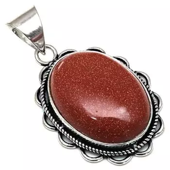 Pendant Red Sunsitara Gemstone Handmade Silver Jewelry 1.75