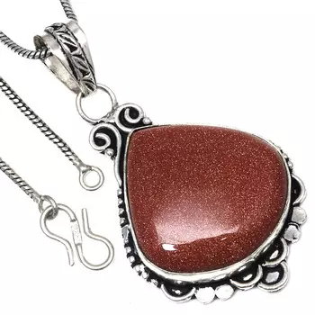 Pendant Red Sunsitara Gemstone Valentine Day Gift Silver Jewelry 2.25