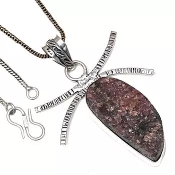 Pendant Rhodonite Drusy Gemstone Valentine Day Ethnic Silver Jewelry 2.75