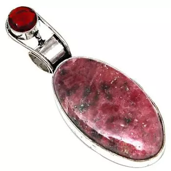 Pendant Rhodonite Garnet Gemstone Handmade Mother Day Silver Jewelry 2