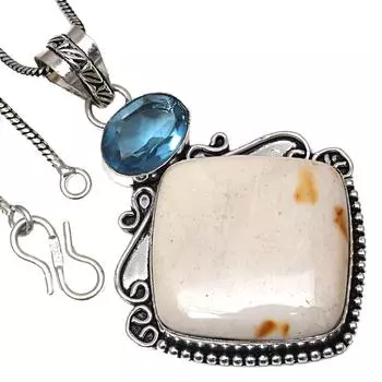 Pendant Scolecite Shell Swiss Blue Gemstone Mother Day Silver Jewelry 2.5