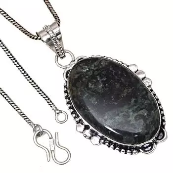 Pendant Serphinite Cabochon Gemstone Valentine Day Gifted Silver Jewelry 2