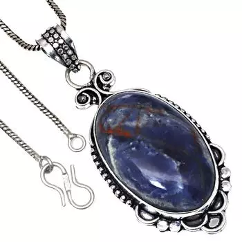 Pendant Sodalite Gemstone Handicraft Valentine Day Gift Silver Jewelry 2.25