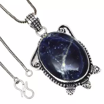 Pendant Sodalite Gemstone Handicraft Valentine Day Gift Silver Jewelry 2