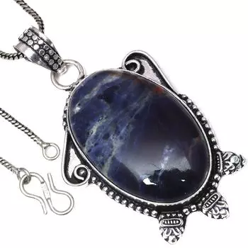 Pendant Sodalite Gemstone Handicraft Valentine Day Gift Silver Jewelry 2.25