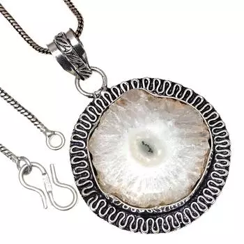 Pendant Solar Drusy Gemstone Valentine Day Ethnic Silver Jewelry 2.75
