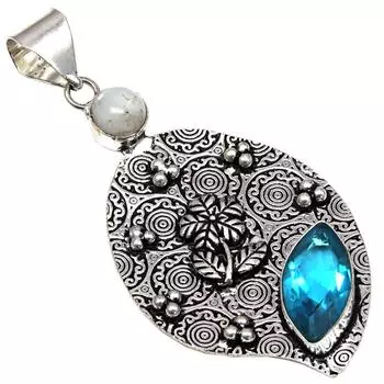 Pendant Swiss Blue Quartz Gemstone Handmade Silver Jewelry 3