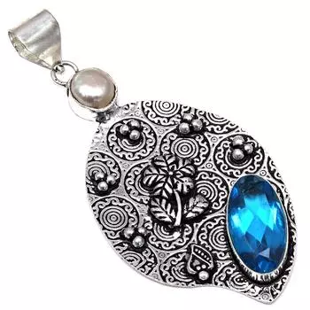 Pendant Swiss Blue Quartz Gemstone Handmade Silver Jewelry 3