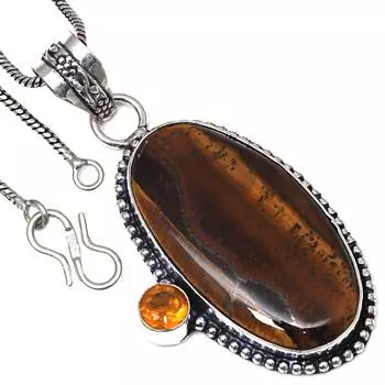 Pendant Tiger Eye Citrine Quartz Gemstone Silver Jewelry 2.25