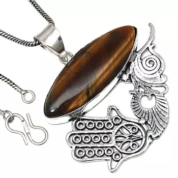 Pendant Tiger Eye Gemstone Handmade Gift For Her Silver Jewelry 1.75