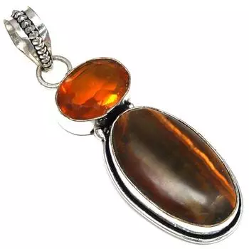 Pendant Tiger s Eye Citrine Gemstone Handmade 925 Silver Jewelry 2.25