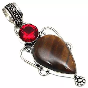 Pendant Tiger s Eye Garnet Gemstone Gift For Her Silver Jewelry 2.25