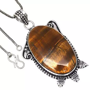 Pendant Tiger s Eye Gemstone Handicraft Valentine Day Silver Jewelry 1.75