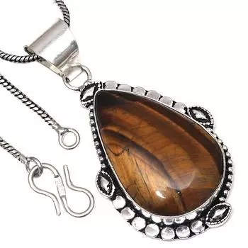 Pendant Tiger s Eye Gemstone Handmade Gift For Her Silver Jewelry 2.25