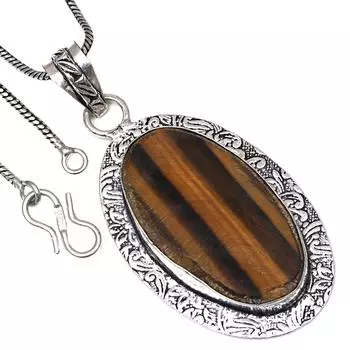 Pendant Tiger s Eye Gemstone Handmade Gift For Her Silver Jewelry 2.25