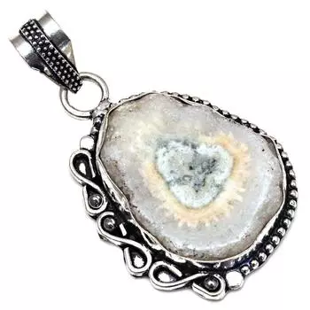 Pendant White Solar Drusy Gemstone Gift For Her Silver Jewelry 1.75