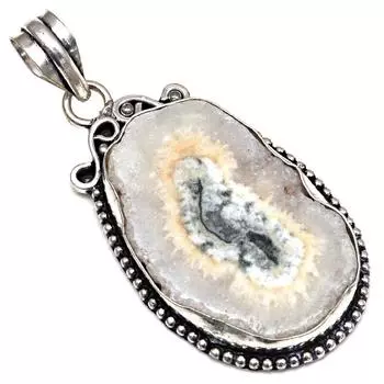 Pendant White Solar Drusy Gemstone Gift For Her Silver Jewelry 2.25