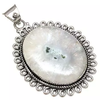 Pendant White Solar Drusy Gemstone Mother Day Silver Jewelry 2.25