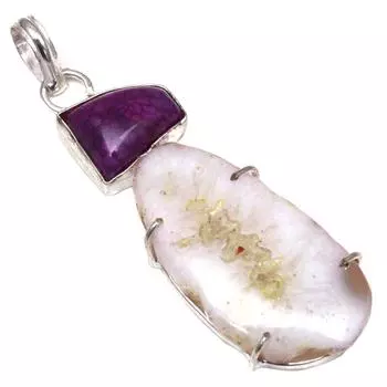 Pendant White SSolar Quartz Gemstone Handmade Silver Jewelry 2.5