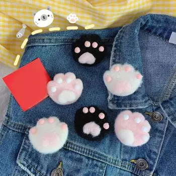 Pendant Women Jackets Pendant Girls Cartoon Plush Brooche Pins Uniform Badge Cat Claw Brooches чёрный