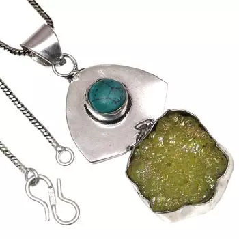 Pendant Yellow Drusy Turquoise Gemstone Valentine Day Silver Jewelry 2.25